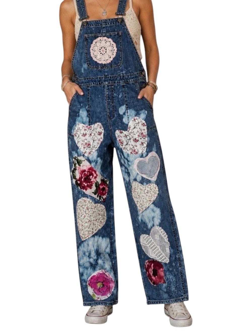Overall Floral Boho Denim Old Navy Size 18  (Fits size L/ XL women’s)  Upcycle